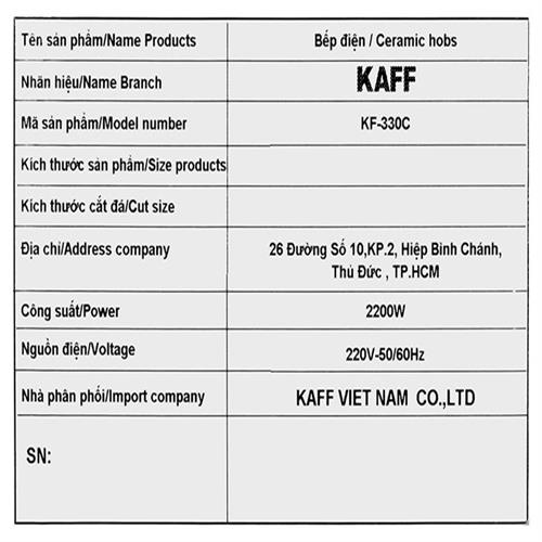 Bếp hồng ngoại đơn lắp âm KAFF KF-330C 8