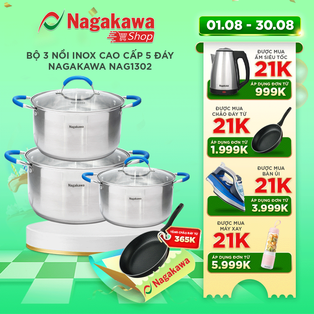 Bộ nồi inox Nagakawa NAG1302 4