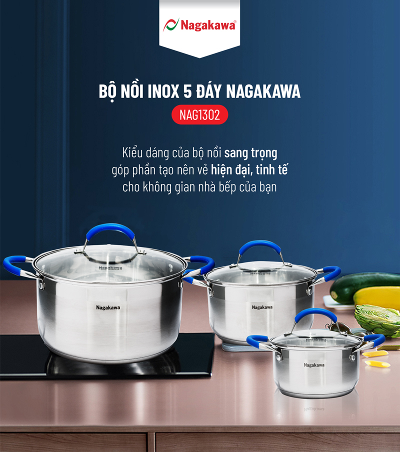 Bộ nồi inox Nagakawa NAG1302 10