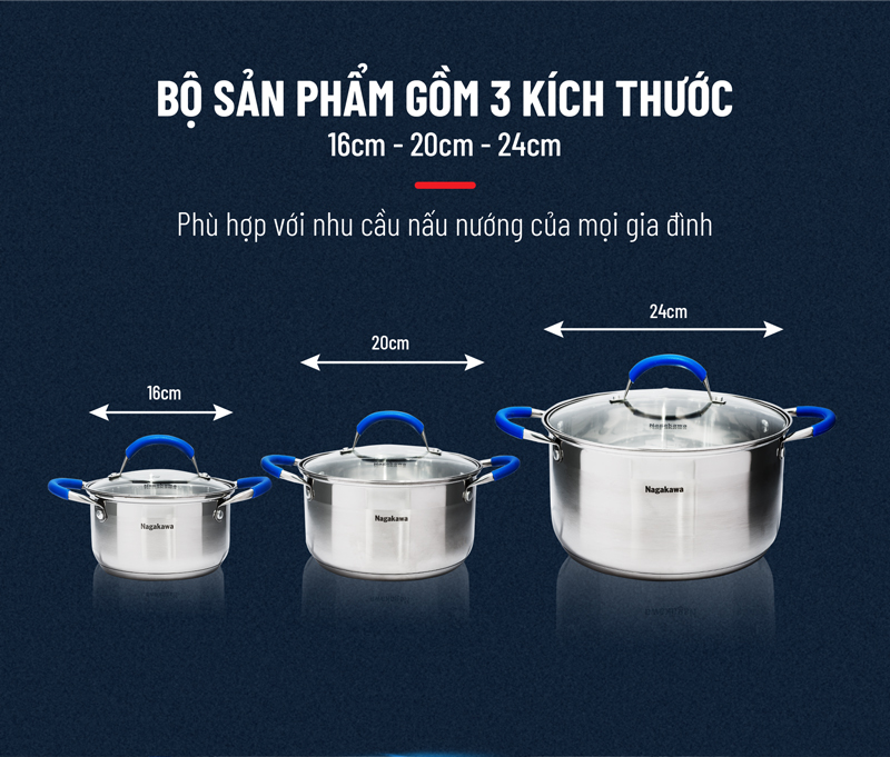 Bộ nồi inox Nagakawa NAG1302 9