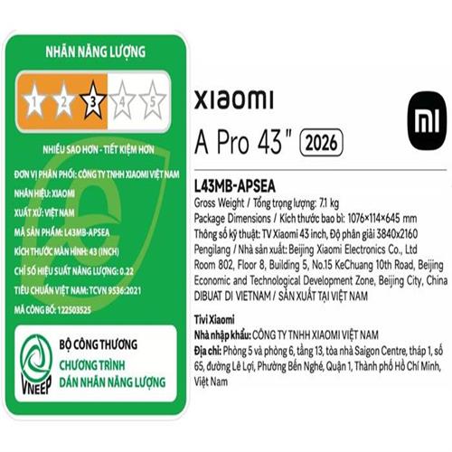 Google Tivi QLED Xiaomi A Pro 4K 55 inch L55MB-APSEA 2026 4