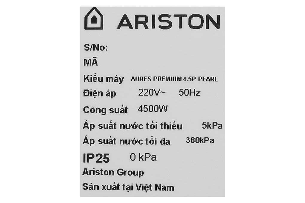 Máy nước nóng trực tiếp Ariston 4500W AURES PREMIUM 4.5P PEARL 6
