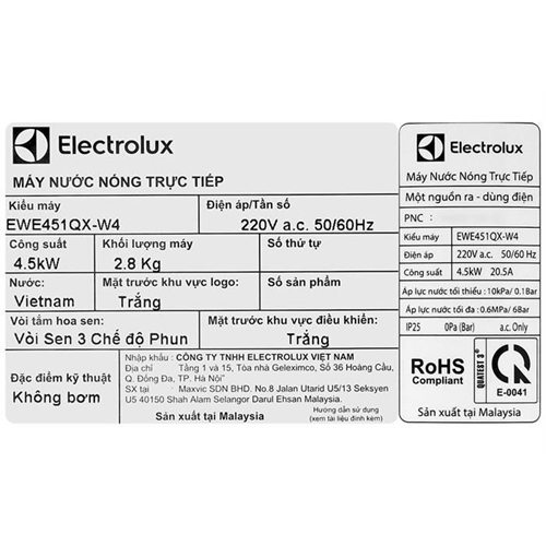 Máy nước nóng trực tiếp Electrolux 4500W EWE451QX-W4 8