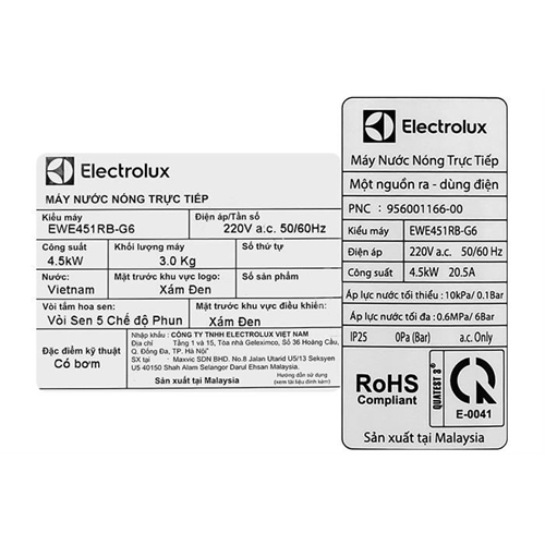 Máy nước nóng trực tiếp Electrolux 4500W EWE451RB-G6 có Bơm 9