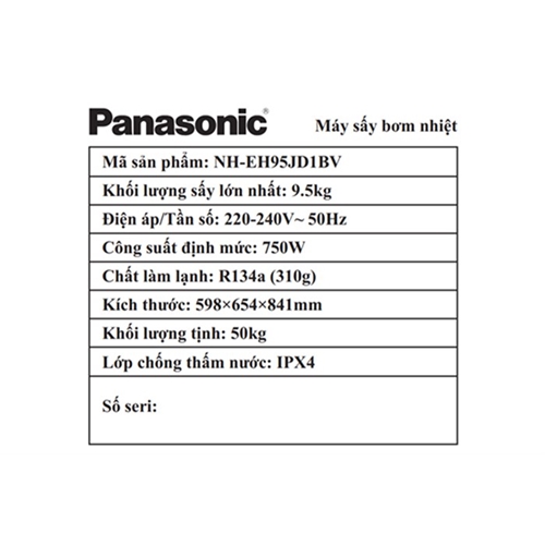 Máy sấy bơm nhiệt Panasonic 9.5 kg NH-EH95JD1BV 5