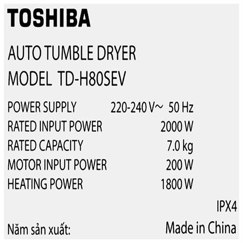 Máy sấy thông hơi 7 kg Toshiba TD-H80SEV(SK) 7
