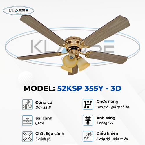 Quạt chùm đèn Klasse 52KSP 355Y – 3D 0