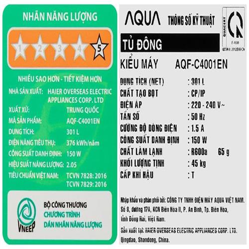 Tủ đông Aqua Inverter 301 lít AQF-C4001EN 13