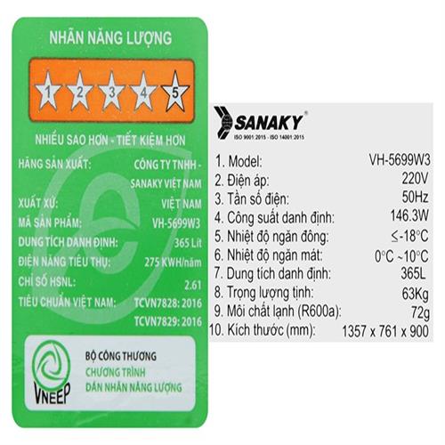 Tủ đông Sanaky Inverter 365 Lít VH-5699W3 12