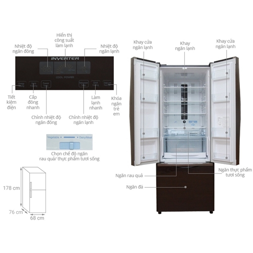 Tủ lạnh 3 cánh 405 Lít Hitachi R-WB475PGV2 (GBK) - Đen 1