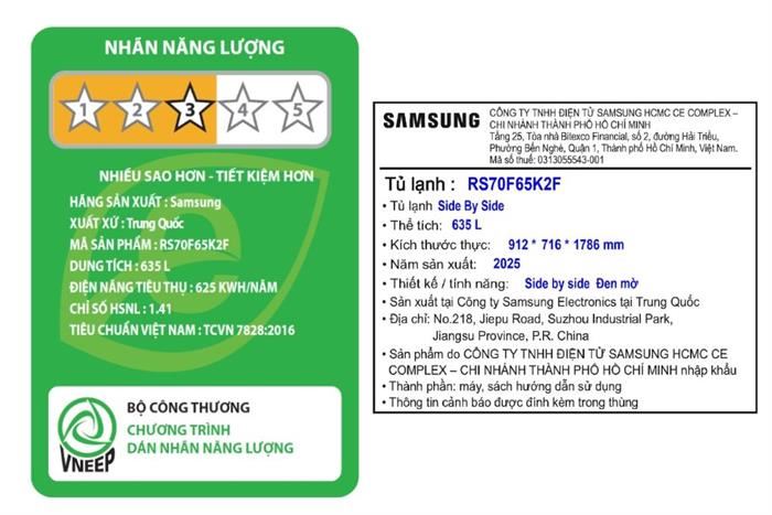 Tủ lạnh Samsung Inverter 635 lít Side By Side RS70F65K2FSV 7