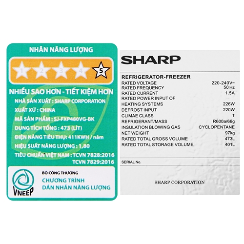 Tủ lạnh Sharp Inverter 401 lít SJ-FXP480VG-BK 12