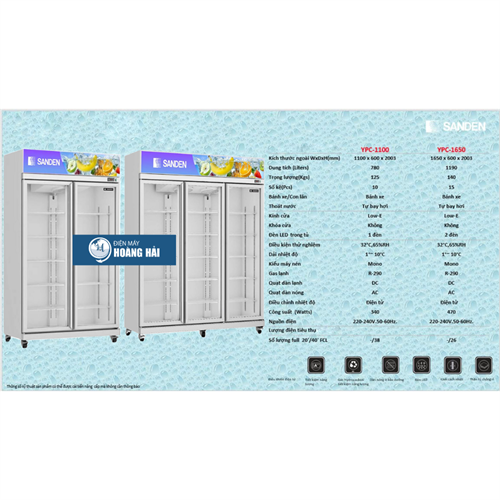 Tủ mát Sanden Intercool YPC-1650 3 cánh 1190L 3
